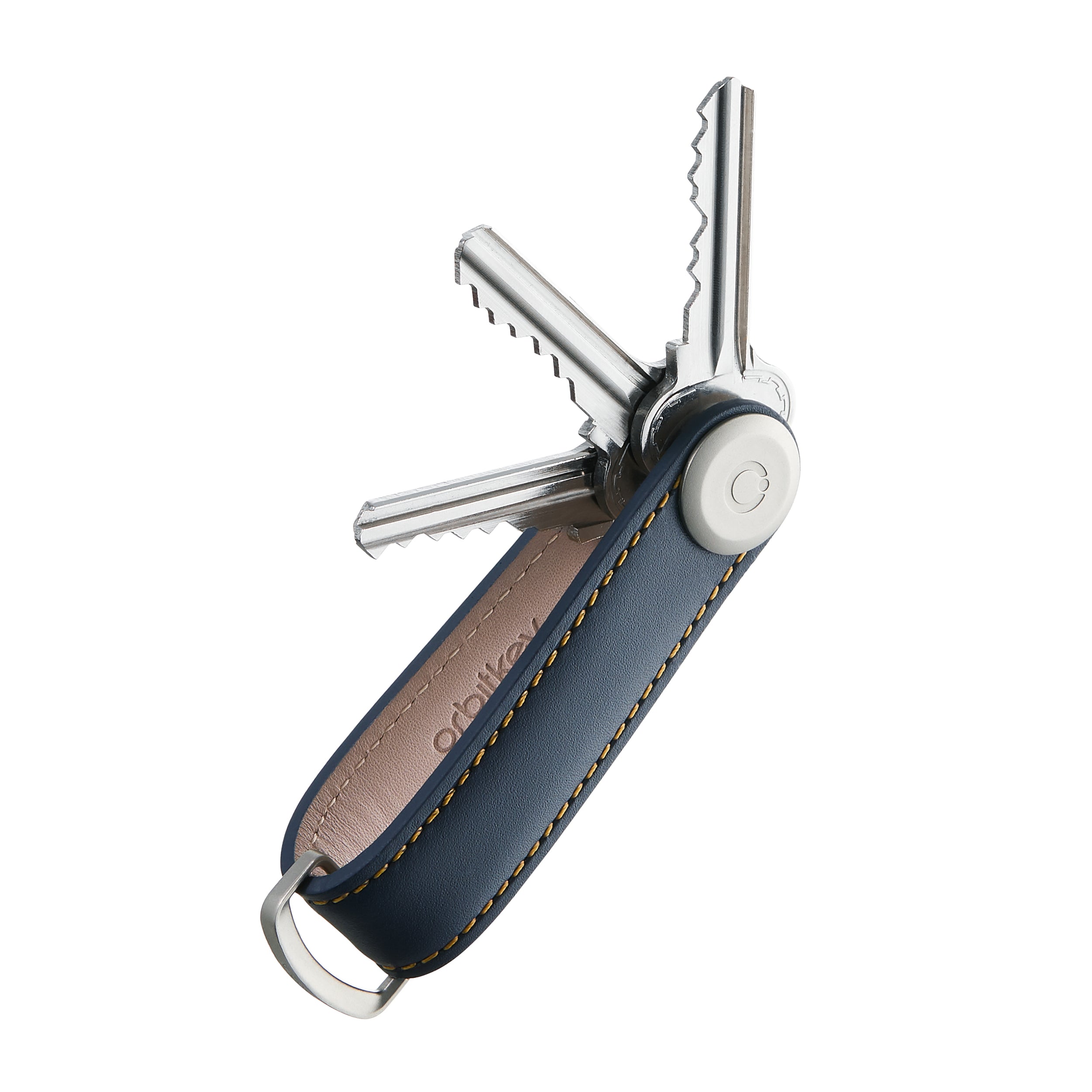 Orbit Key - Key Organiser Leather Navy/Tan - Burrows and Hare