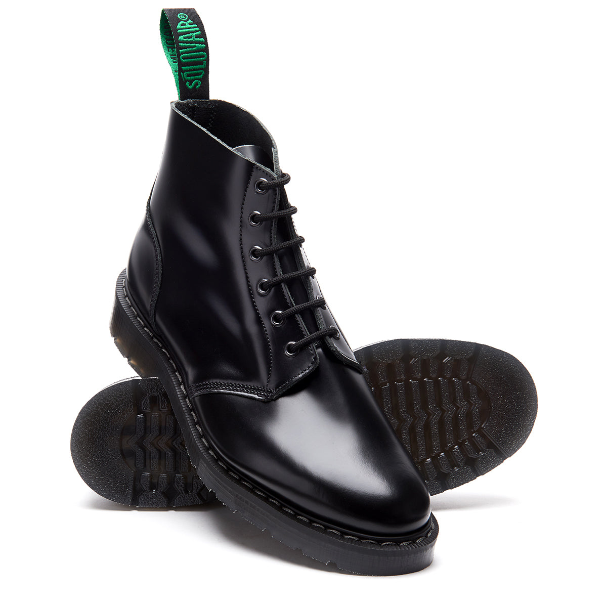 Solovair 6 Eye Astronaut Boot - Black Hi-Shine Solovair Original Sole Smoke - Burrows and Hare