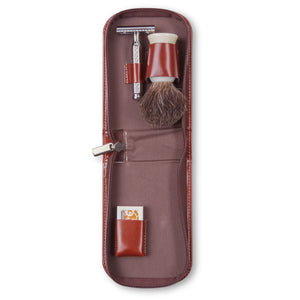 Dovo Leather Travel Shaving Set - Tan - Burrows and Hare