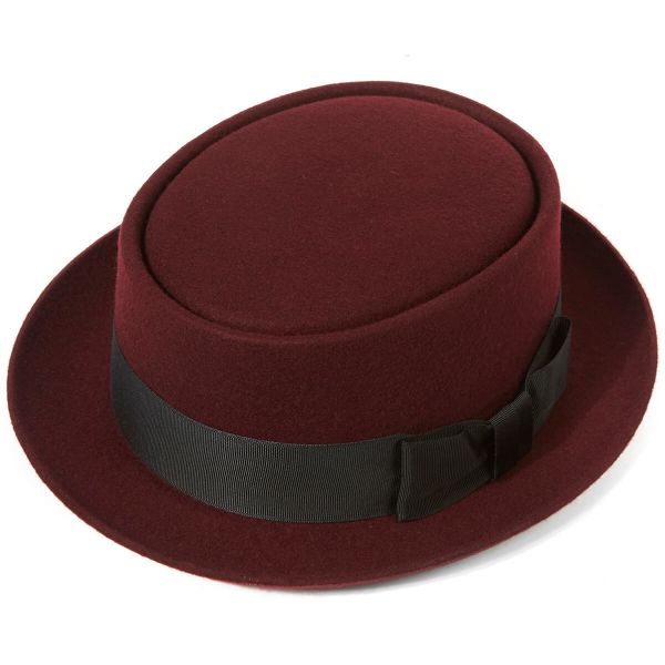 Christys’ Pork Pie Wool Felt Hat - Maroon - Burrows and Hare