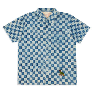Kardo Chintan Checkerboard Block Print Shirt - Natural Indigo - Burrows and Hare