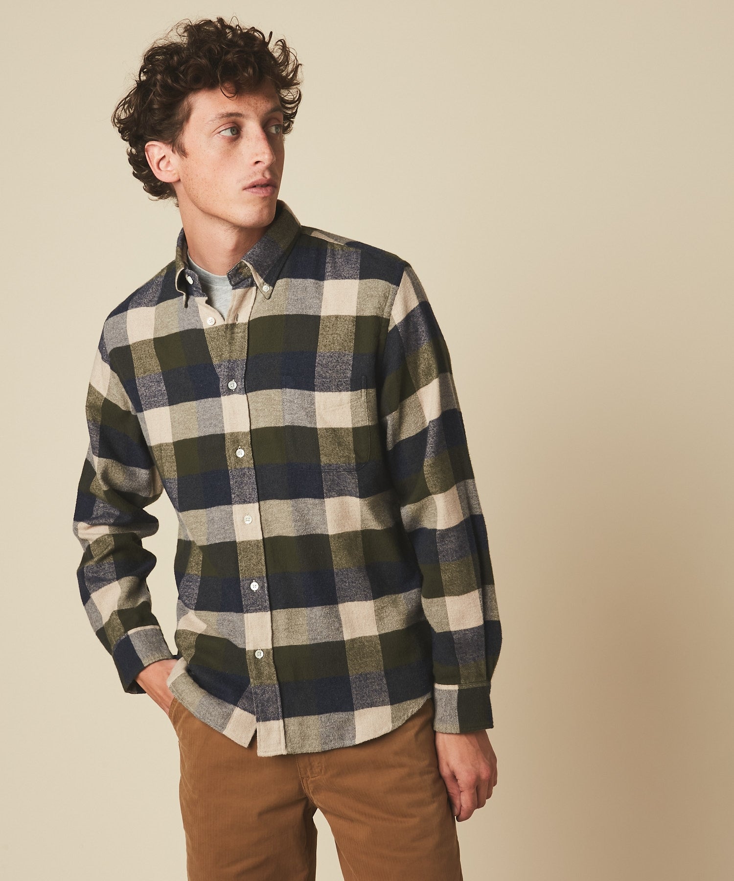 Hartford Pitt Woven Shirt - Navy, Army & Natural - Burrows and Hare