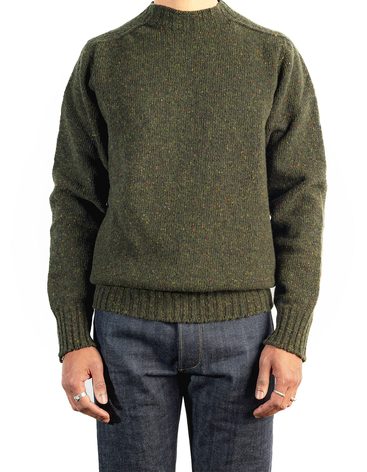 Burrows & Hare Merino Donegal Crew Neck Jumper - Dark Green