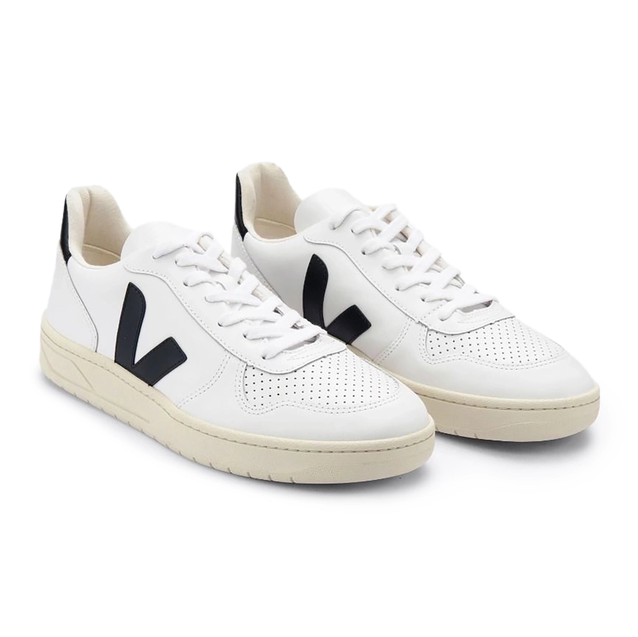 Veja V-10 Leather Trainer - Extra White / Black - Burrows and Hare