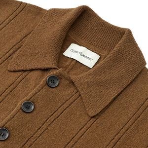 Oliver Spencer Pablo Knitted Polo Shirt - Oslo Brown - Burrows and Hare
