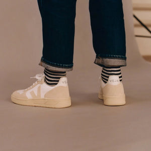Veja V-10 B-Mesh Tainer - White / Natural / Pierre - Burrows and Hare