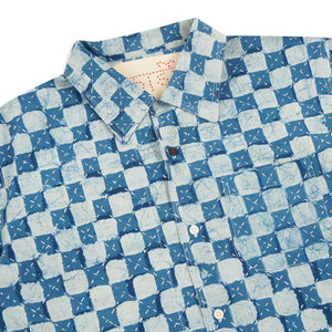 Kardo Chintan Checkerboard Block Print Shirt - Natural Indigo - Burrows and Hare