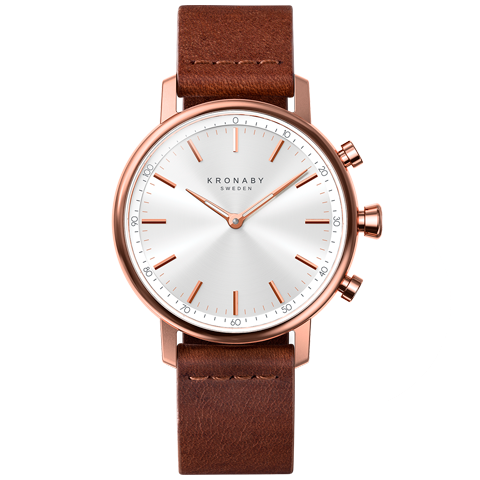 Kronaby Carat 38mm Hybrid Smartwatch - Silver, Brown Leather - Burrows and Hare