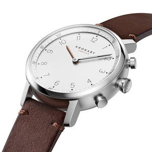 Kronaby Nord 38mm Hybrid Smartwatch - White, Dark Brown Leather - Burrows and Hare